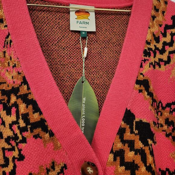 Farm Rio pink oversized croc knit cardigan size medium - Picture 5 of 6